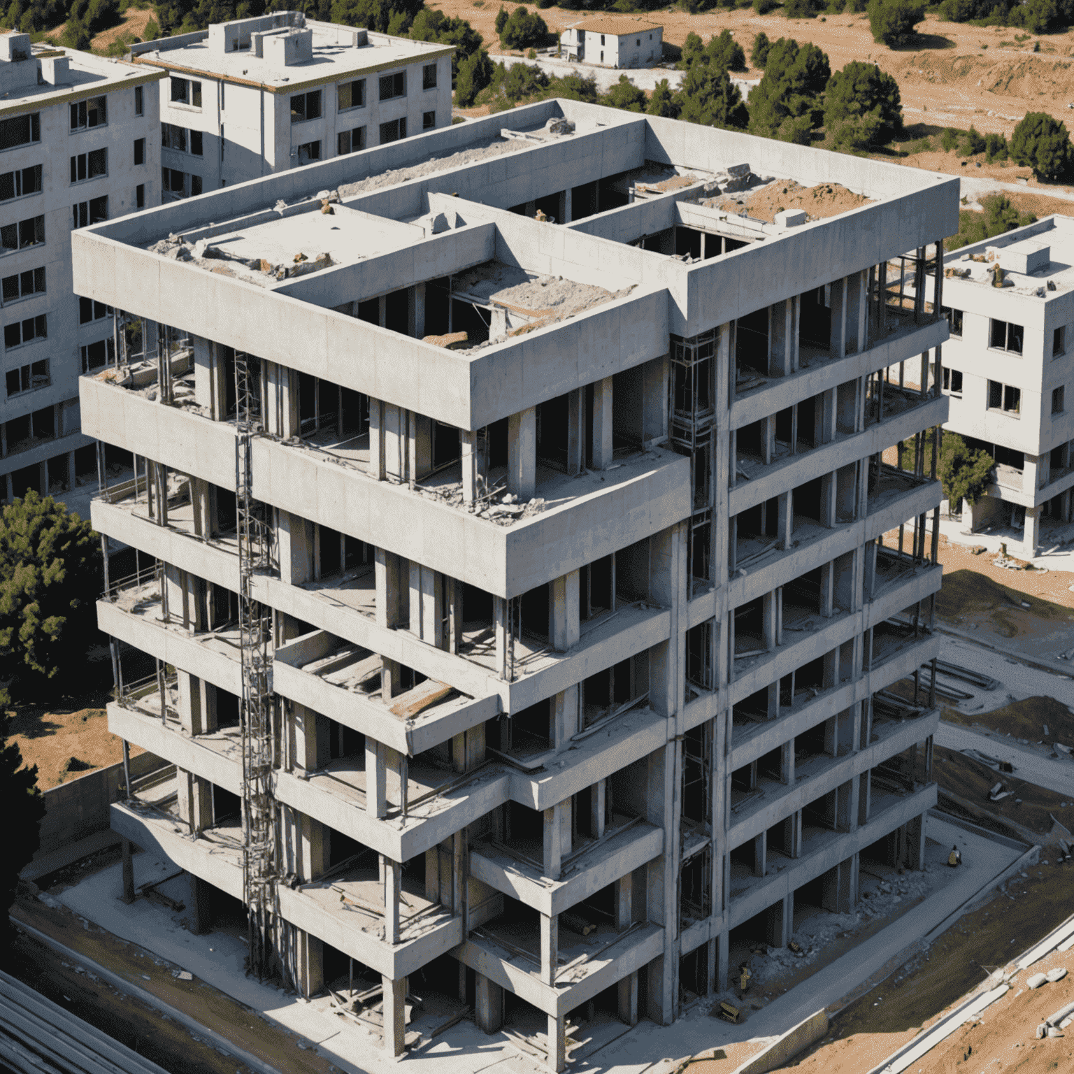 Türkiye'de depreme dayanıklı modern bir bina inşaatı. Çelik destekler ve özel beton kullanımı görülüyor.