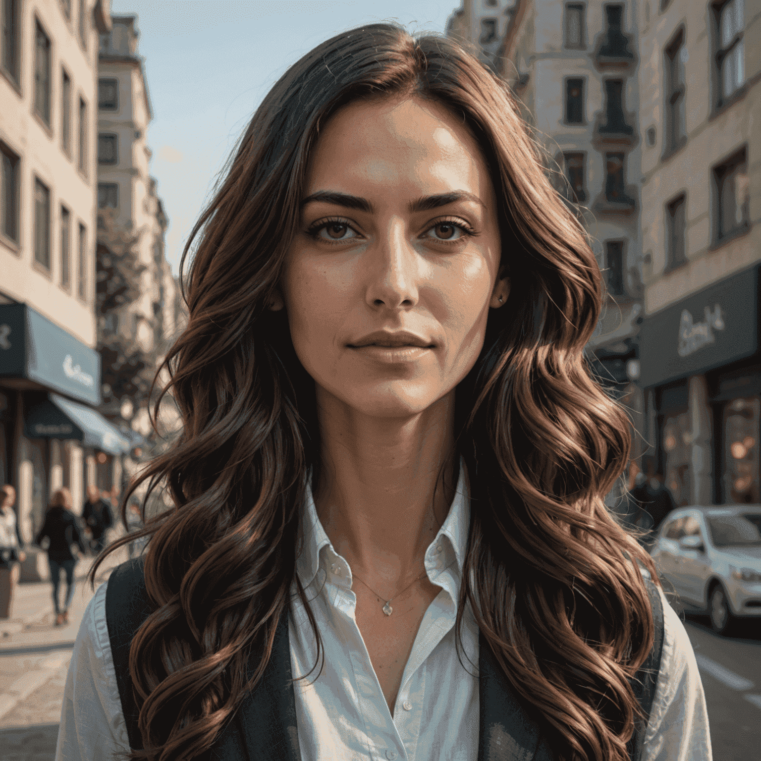 Ayşe Kaya, mimar ve sürdürülebilir tasarım uzmanı, 30'lu yaşlarda, uzun saçlı ve modern görünümlü bir kadın